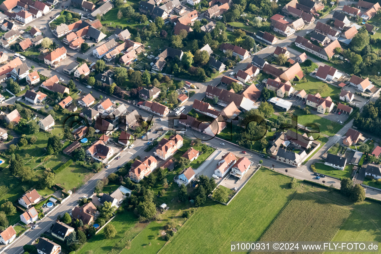 Luftaufnahme von Rountzenheim im Bundesland Bas-Rhin, Frankreich