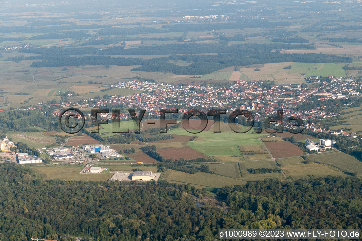 Ortsteil Freistett in Rheinau im Bundesland Baden-Württemberg, Deutschland vom Flugzeug aus