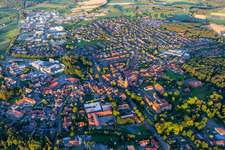 Stadtübersicht aus Nordwesten mit Hotel Schloss Velen und Kirche St. Andreas im Ortsteil Velen-Dorf im Bundesland Nordrhein-Westfalen, Deutschland