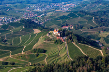 Luftbild von Gebäude des Weinguts und Restaurants Schloss Staufenberg in Durbach im Ortsteil Heimbach im Bundesland Baden-Württemberg, Deutschland
