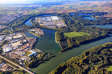 Übersicht Rheinhafen aus Südosten in Germersheim im Bundesland Rheinland-Pfalz, Deutschland