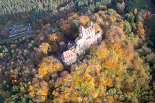 Erlenbach, Burg Berwartstein in Erlenbach bei Dahn im Bundesland Rheinland-Pfalz, Deutschland aus der Vogelperspektive