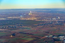 Stadtansicht in der Rheinebene im Winter aus Südwesten in Germersheim im Bundesland Rheinland-Pfalz, Deutschland