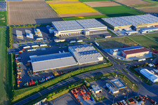 Luftbild von Industriegebiet Marie-Curie-Straße mit DSV, LOGI-K GmbH und FRISTO SE Niederlassung Gernsheim im Bundesland Hessen, Deutschland