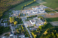 Luftbild von Verdichterstadion und Pumpwerk für Erdgas Open Grid Europe GmbH im Ortsteil Hähnlein in Alsbach-Hähnlein im Ortsteil Allmendfeld in Gernsheim im Bundesland Hessen, Deutschland