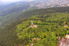 Hermannsdenkmal im Ortsteil Hiddesen in Detmold im Bundesland Nordrhein-Westfalen, Deutschland aus der Luft