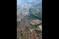 Luftaufnahme von Stadtansicht aus Westen an der Enz im Ortsteil Brötzingen in Pforzheim im Bundesland Baden-Württemberg, Deutschland