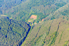 Dorfansicht im Pfälzerwald aus Osten im Ortsteil Reisdorf in Erlenbach bei Dahn im Bundesland Rheinland-Pfalz, Deutschland