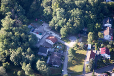 Grünwettersbach,Hohenwettersbacherstraße 38 , "offene Jugendwerkstatt Karlsruhe" am Steinbruch im Bundesland Baden-Württemberg, Deutschland von oben gesehen