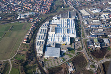 Luftbild von Gebäude und Produktionshallen auf dem Werksgelände SEW-EURODRIVE GmbH & Co KG in Graben-Neudorf im Bundesland Baden-Württemberg, Deutschland