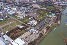 Luftaufnahme von PFW Aerospace GmbH, Halle 101 Speyer - Kulturzentrum und Bopp & Reuther Messtechnik am Neuen Rheinhafen im Bundesland Rheinland-Pfalz, Deutschland