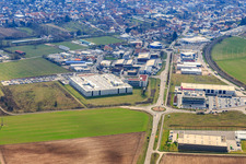 Industriegebiet Im Speyerer Tal mit ITK Engineering GmbH, TRANSAC Intern. Speditionsgesellschaft mbH und DBK David + Baader GmbH in Rülzheim im Bundesland Rheinland-Pfalz, Deutschland