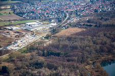 Gartenkies im Ortsteil Neudorf in Graben-Neudorf im Bundesland Baden-Württemberg, Deutschland von oben