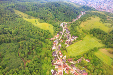 Luftbild von Dorfansicht im Laudenbachtal am Morgen von Osten im Bundesland Baden-Württemberg, Deutschland