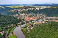 Luftbild von Stadtansicht am Main aus Osten in Wertheim im Bundesland Baden-Württemberg, Deutschland
