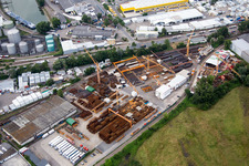 Firmengelände der Baustahl- Armierungsgesellschaft Mannheim mbH mit Hallen, Firmengebäuden und Produktionsstätten in Mannheim im Ortsteil Rheinau im Bundesland Baden-Württemberg, Deutschland