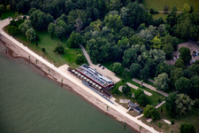 Uferbereiche am Sandstrand des Rhein-Strandbad im Ortsteil Niederfeld in Mannheim im Bundesland Baden-Württemberg, Deutschland