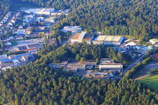 Gewerbegebiet Turnstraße mit Gemeinde Ispringen Hallenbad,  Otto Riehm Schule, DENTAURUM GmbH & Co. KG und  Rutronik Elektronische Bauelemente GmbH im Bundesland Baden-Württemberg, Deutschland