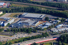 Industriegebiet Ottostraße mit Emil Frey Ungeheuer Automobile Karlsruhe im Ortsteil Durlach im Bundesland Baden-Württemberg, Deutschland