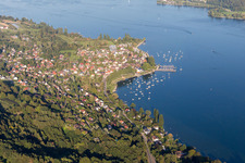 Luftbild von Dorfkern an den See- Uferbereichen des Untersee in Wangen in Öhningen im Bundesland Baden-Württemberg, Deutschland