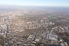 Ortsteil Lindenhof in Mannheim im Bundesland Baden-Württemberg, Deutschland aus der Luft