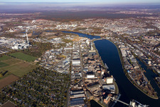 Schrägluftbild von Bonadieshafen Friesenheimer Insel im Ortsteil Neckarstadt-West in Mannheim im Bundesland Baden-Württemberg, Deutschland