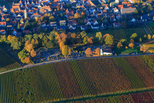 Friedhof Klingenmünster im Herbst von Süden im Bundesland Rheinland-Pfalz, Deutschland