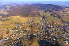 Ortsansicht im Odenwald aus Westen im Ortsteil Gadernheim in Lautertal im Bundesland Hessen, Deutschland