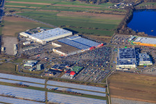 Luftbild von GLOBUS Waghäusel-Wiesental,.  Globus Baumarkt Waghäusel-Wiesental und  Möbel ROLLER Waghäusel-Wiesental im Bundesland Baden-Württemberg, Deutschland
