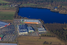 Luftbild von GLOBUS Waghäusel-Wiesental,.  Globus Baumarkt Waghäusel-Wiesental an der Kiesgrube Waghäusel-Wiesental im Bundesland Baden-Württemberg, Deutschland
