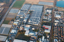 Luftbild von Industrie- und Gewerbegebiet an der A5 mit IHLE tires GmbH in Muggensturm im Bundesland Baden-Württemberg, Deutschland