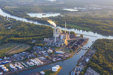 Luftbild von Karlsruher Rheinhäfen mit EnBW Energie Baden-Württemberg AG, Rheinhafen-Dampfkraftwerk Karlsruhe aus Osten im Ortsteil Daxlanden, Deutschland