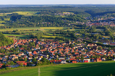 Ortsansicht aus Norden im Ortsteil Gleisenau in Ebelsbach im Bundesland Bayern, Deutschland