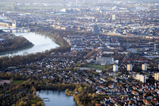Indenhof, Almenhof von Süden mit Stollenwörthweier im Ortsteil Niederfeld in Mannheim im Bundesland Baden-Württemberg, Deutschland