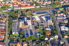 Ehemalige Industrieanlagen an der Stettiner Straße mit  Familienheim Rhein-Neckar e.G., Lagerungen und Stellplätze, NeEm GmbH und Immobilienmanagement Tremmel in Hemsbach im Bundesland Baden-Württemberg, Deutschland