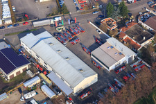 Luftbild von Barthelsmühlring mit Drehleiter-Werkstatt Beitel und Stier GmbH,  Ronnys Folienwelt GmbH und  Liquid Hydraulik GmbH im Ortsteil Minderslachen in Kandel im Bundesland Rheinland-Pfalz, Deutschland