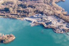 Luftbild von Huttenheim, Kieswerk am Baggersee im Ortsteil Neudorf in Graben-Neudorf im Bundesland Baden-Württemberg, Deutschland