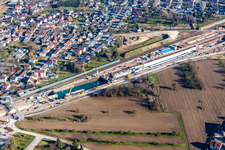 Luftbild von Rastatt, ICE Trassenbaustelle mit Betonsarg im Ortsteil Niederbühl im Bundesland Baden-Württemberg, Deutschland