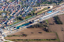 Luftaufnahme von Rastatt, ICE Trassenbaustelle mit Betonsarg im Ortsteil Niederbühl im Bundesland Baden-Württemberg, Deutschland