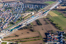 Schrägluftbild von Rastatt, ICE Trassenbaustelle mit Betonsarg im Ortsteil Niederbühl im Bundesland Baden-Württemberg, Deutschland