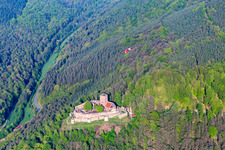 Luftbild von Ruine Landeck mit Paragleiter in Klingenmünster im Bundesland Rheinland-Pfalz, Deutschland