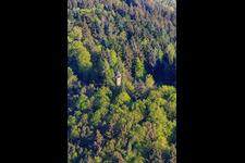 Luftbild von Martinsturm mit Aussichtspunkt Wasgaublick in Klingenmünster im Bundesland Rheinland-Pfalz, Deutschland