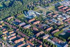 Campus- Universitäts- Bereich Zentralgebäude Leuphana Universität Lüneburg vom Architekt Libeskind in Lüneburg im Ortsteil Bockelsberg im Bundesland Niedersachsen, Deutschland aus der Luft