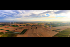 Windpark der EnBW - Windenergieanlage mit 6 Windrädern in Freckenfeld im Bundesland Rheinland-Pfalz, Deutschland von einer Drohne aus