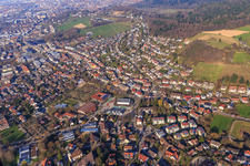 Merzhausen aus Südwesten mit Hexentalschule und Forum Merzhausen im Bundesland Baden-Württemberg, Deutschland