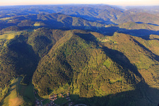 Blick zu einer Lichtung mt Schwarzwaldhof im Ortsteil Horben im Ortsteil Halbmeil in Wolfach im Bundesland Baden-Württemberg, Deutschland