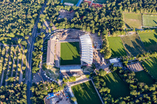 Luftbild von Erweiterungs- und Umbau- Baustelle am Sportstätten-Gelände des Stadion " Wildparkstadion " in Karlsruhe im Ortsteil Innenstadt-Ost im Bundesland Baden-Württemberg, Deutschland