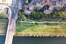 Neckarwiesen an der Kurpfalzbrücke und Neckarufer Nord im Ortsteil Neckarstadt-Ost in Mannheim im Bundesland Baden-Württemberg, Deutschland