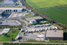 Luftbild von Industriegebiet Im Speyerer Tal mit Markthalle 5 und Resinnovation GmbH in Rülzheim im Bundesland Rheinland-Pfalz, Deutschland