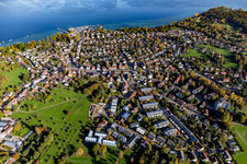 Uferbereiche am Seegebiet des Bodensee im Ortsteil Allmannsdorf in Konstanz im Bundesland Baden-Württemberg, Deutschland von oben